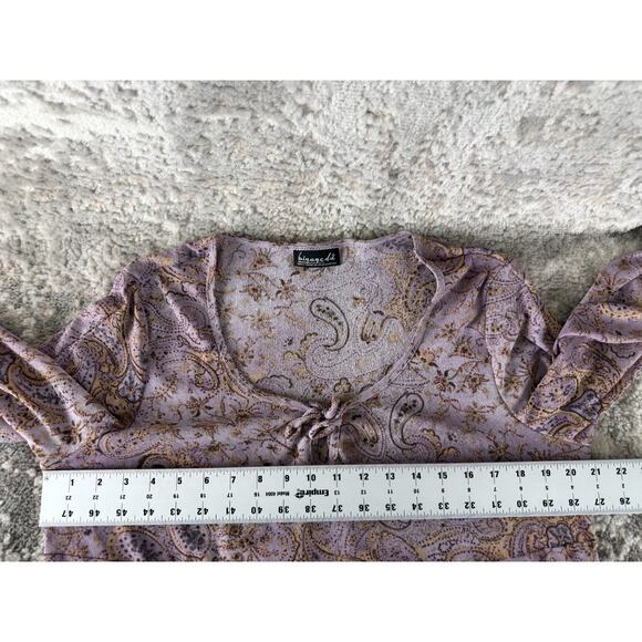 Biyaycda Size L Floral Print Scoop Neck Keyhole Top Purple Long Sleeve - Picture 3 of 5